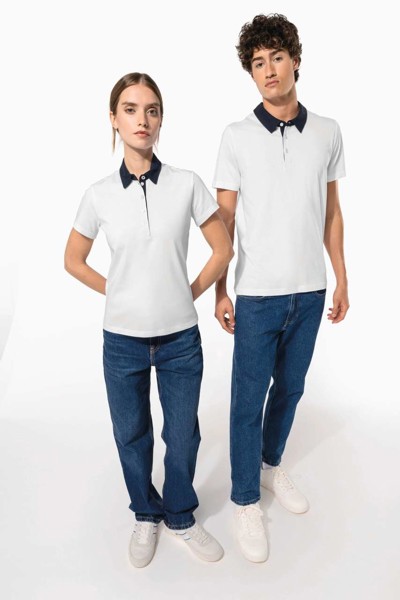 Muška dvobojna polo majica od džerseja - Bijela / Navy / 2XL