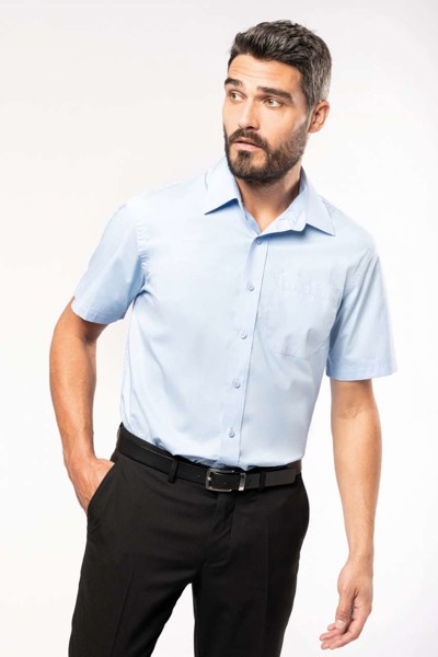 Men's Short-Sleeved Cotton Poplin Shirt - White / M