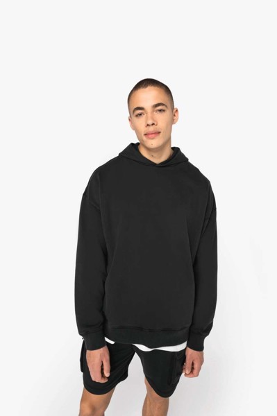 Unisex Washed Effect Oversize Hooded Sweatshirt - Washed Black / 2XL