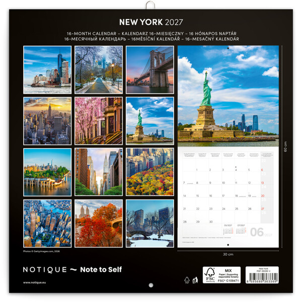 Notique Poznámkový Kalendář New York 2027, 30 x 30 cm - Východní