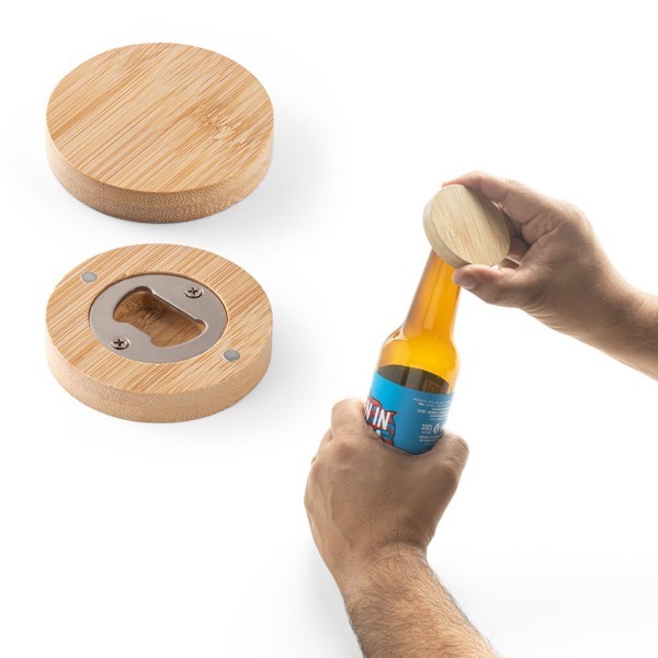 AMCHUR. Bamboo coaster with bottle opener