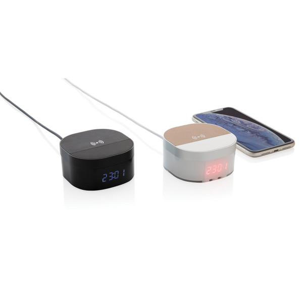 Aria digital clock, 5W wireless charger - White