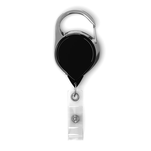 Retractable badge reel with carabiner & logo (without belt clip) - Black