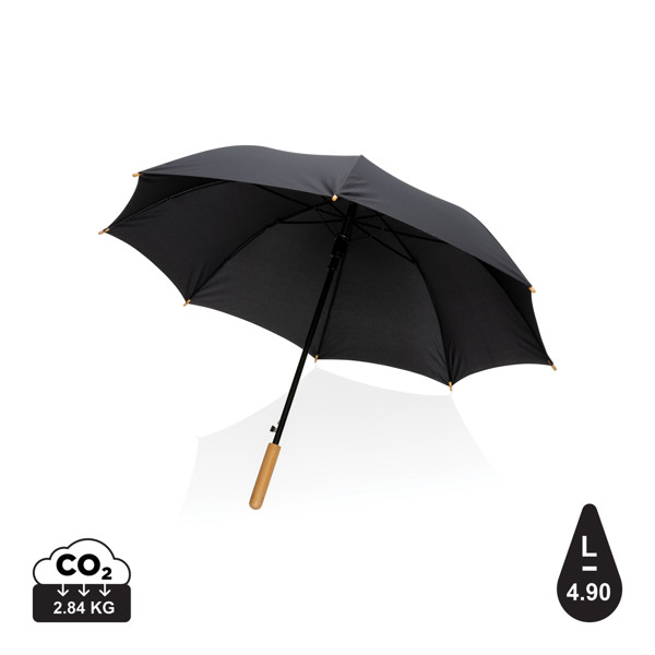Impact Aware™ RPET dežnik, bambus, avto. odpiranje, 117 cm -Črna