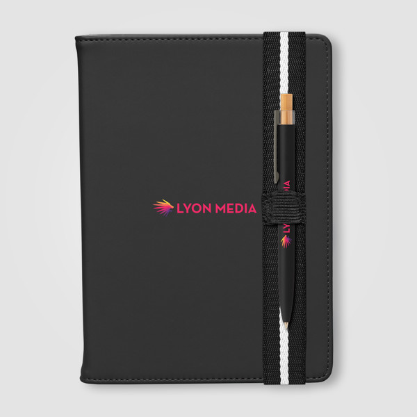 Newport Recycled Chevron Refillable Journal Pen Set - A5 - Black / 4 Colour inkjet