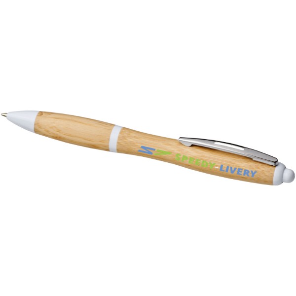 Stylo bille en bambou Nash (encre bleue) - Naturel / Blanc