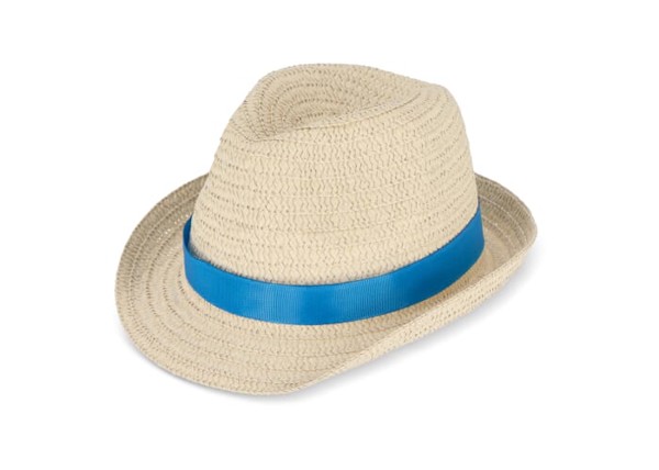 Chapeau de paille végétal avec bande colorée - Bleu