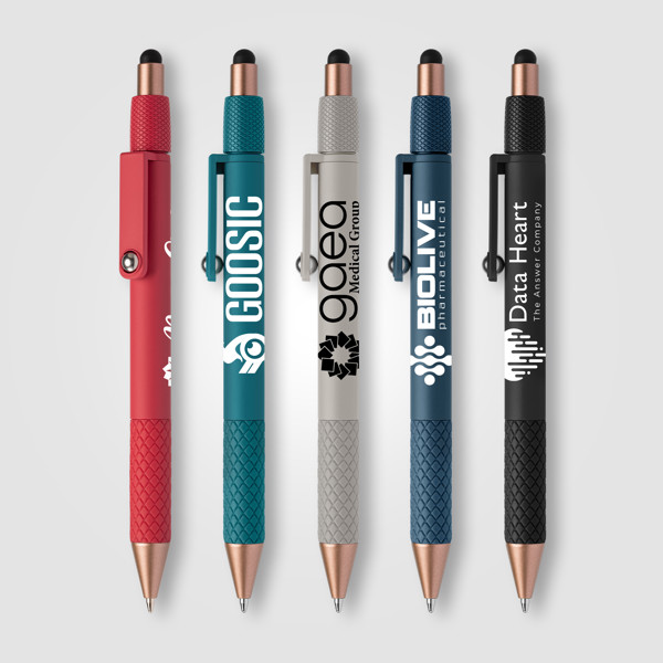 Stylo Antistress Nora en Plastique Recyclé avec Stylet - Assortiment / Sérigraphie