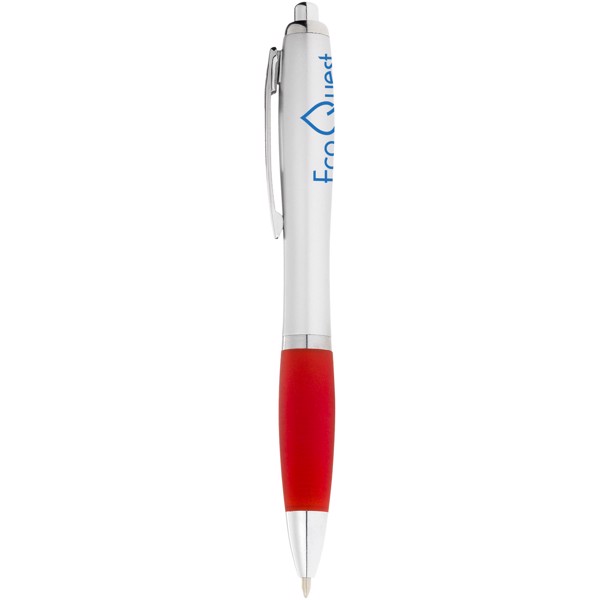 Stříbrné kuličkové pero Nash s barevným úchopem - Stříbrný / Červená s efektem námrazy