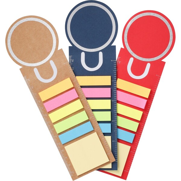 Memo holder, sticky notes, bookmark, notebook, ruler - brown