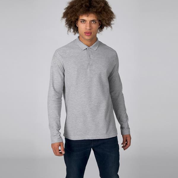 Polo B&C Id.001 Manga Comprida 180G - 100% Algodão (Investindo Em Better Cotton) - Preto / L