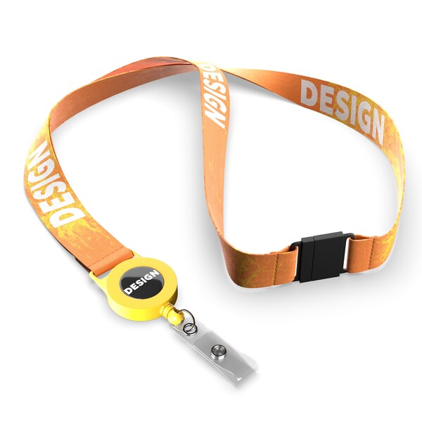 Polyester Sublimation Lanyard mit Ausweishalter - Full Color / Sonnenblumengelb / 20mm Breite / Sicherheitsverschluss