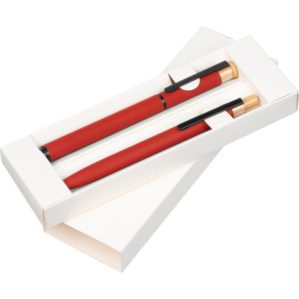 Writing set made from recycled aluminium RAFFAELE - Red
