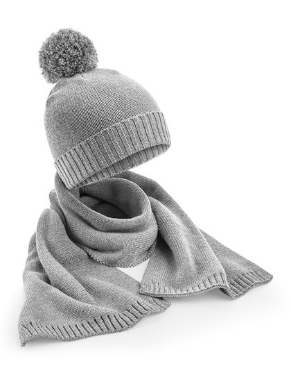 Knitted Scarf And Beanie Gift Set - Light Grey Fleck / One Size