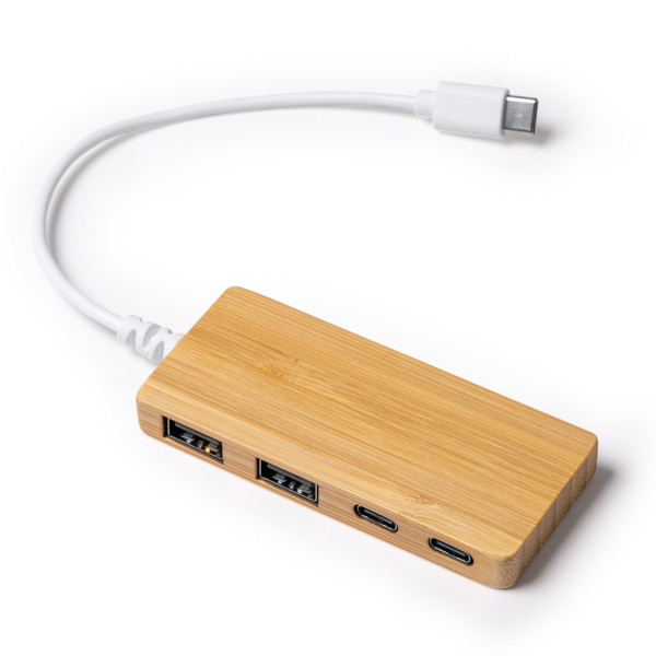 Hub USB personalizado de bambú con 2 puertos USB y 2 puertos Tipo C