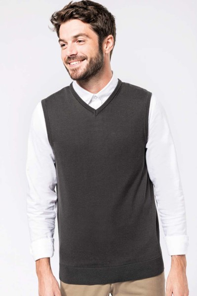 Men's Sleeveless V-Neck Jumper - Grey Melange / S