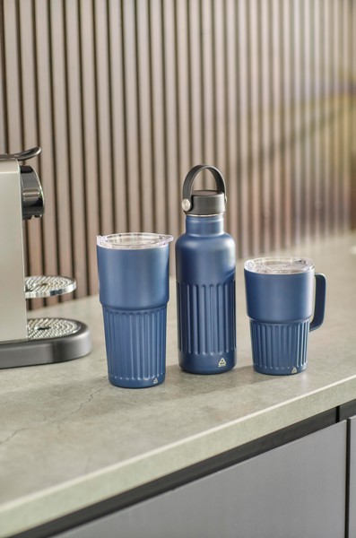 Recycled stainless steel double-walled travel mug (450 ml) Calo - White