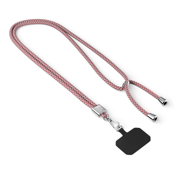Crossbody, trendy 2-tone cord phone holder made of recycled polyester (rPET) - White / Medium Scarlet Red / Silver accessories