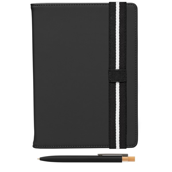 Newport Recycled Chevron Refillable Journal Pen Set - A5 - Black / 4 Colour inkjet