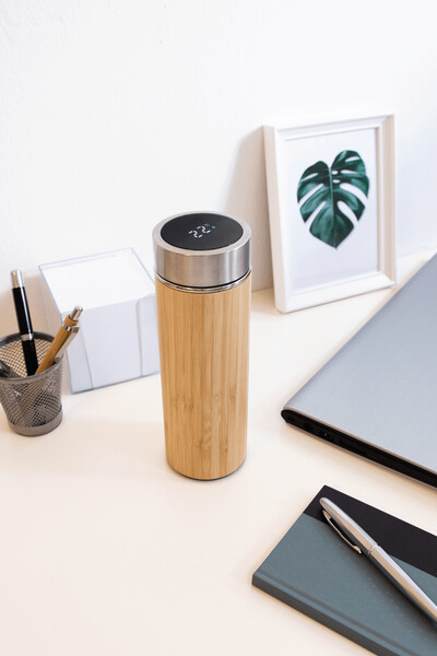 Insulated Travel Mug Bamboo Temp