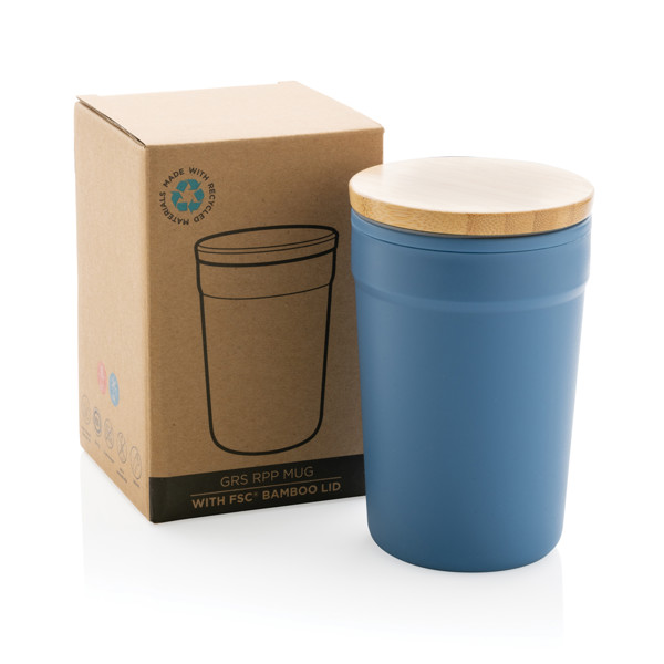 Mug 300ml en PP recyclé GRS avec couvercle en bambou - Bleu