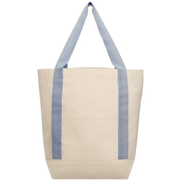 Niva Tote bag en toile de 340 gsm coton recyclé, poche avant - 12,25 L - Bleu marine / Transfert de chaleur