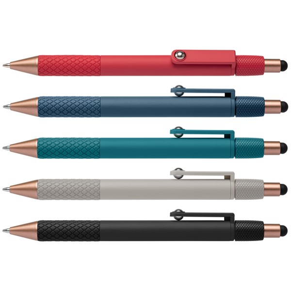 Stylo Antistress Nora en Plastique Recyclé avec Stylet - Assortiment / Sérigraphie