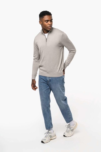 Men's Zip Neck Jumper - Grey Melange / XL