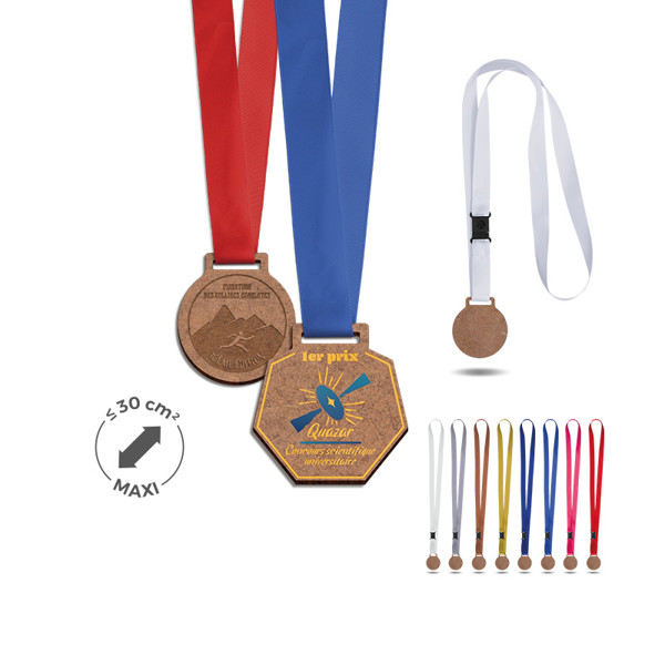 MEDAILLE SUR-MESURE MDF EP 3 mm MAXI 30 cm2 AVEC CORDON SATIN - Blanc