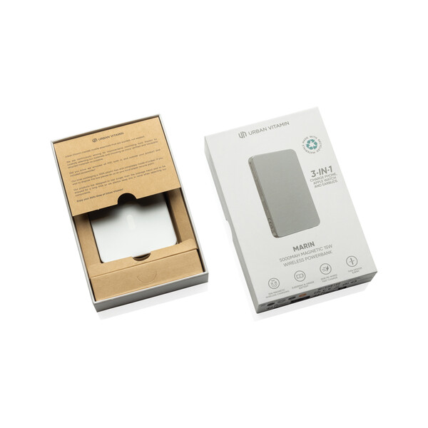 Urban Vitamin Marin 5000mAh magnetic 15W wireless powerbank - Zilver