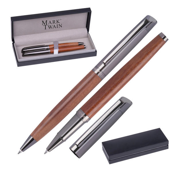 Mark Twain wooden writing set KATRINA - Brown