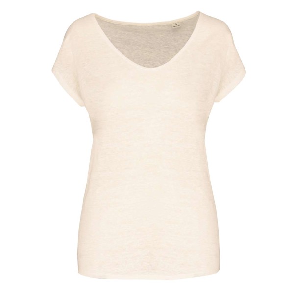 Ladies' V-Neck Linen T-Shirt - Ivory / S