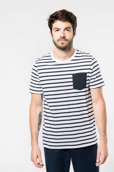 Striped Short Sleeve Sailor T-Shirt With Pocket - Striped White / Red / S