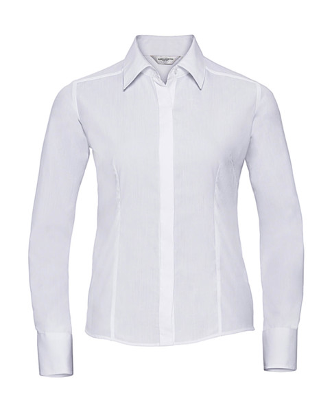Ladies'LS Fitted Poplin Shirt - White / 2XL