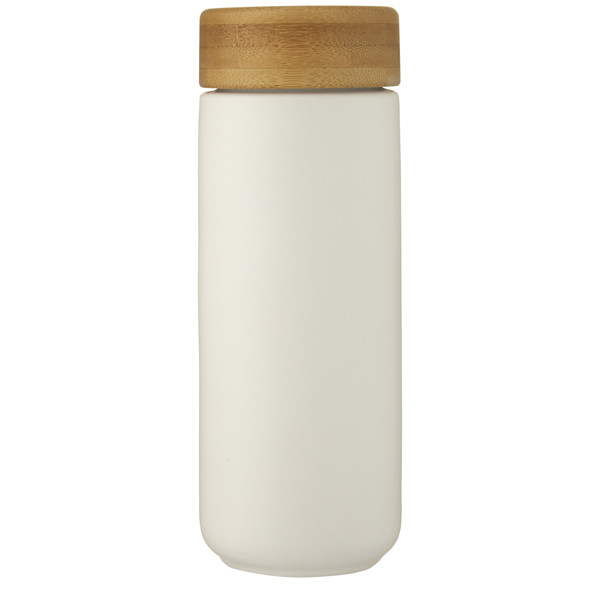 Copo térmico de cerâmica de 300 ml com tampa de bambu "Lumi" - Branco
