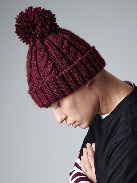 Cable Knit Melange Beanie - Black