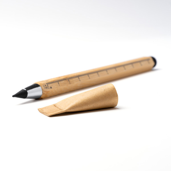 Personalised multifunctional bamboo pencil with touchscreen stylus and engraved ruler