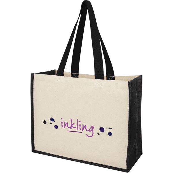 Varai 320 g/m² canvas and jute shopping tote bag 23L - Solid Black