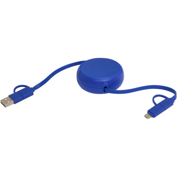 Câble rétractable 5 en 1 Alasia de 100 cm en plastique recyclé et aluminium pour la synchronisation des données et la charge - Bleu royal