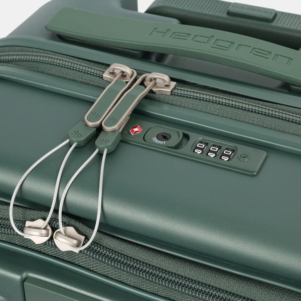 YUNO S FP | Troler cabină 55 cm + buzunar frontal + TSA - Hedgren - Duck Green