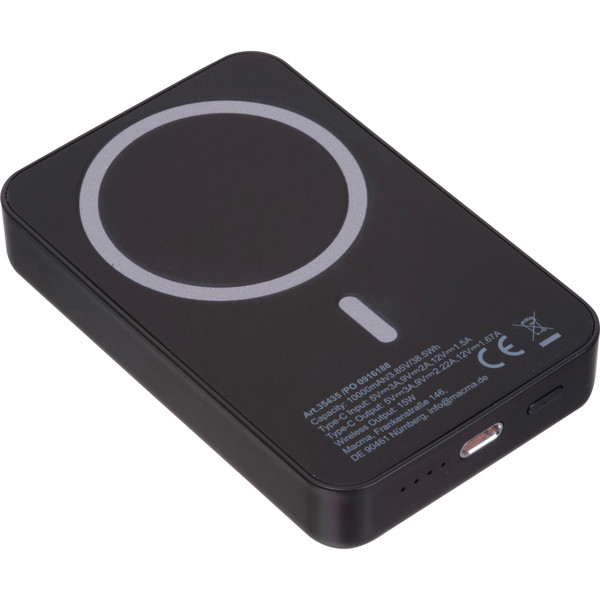 R-ABS magnetic power bank, 10,000 mAh DONNA - Black