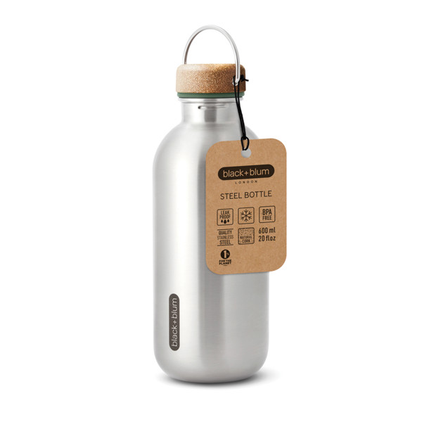 Ocelová láhev na vodu 600ml Black+Blum - Olivově Zelená