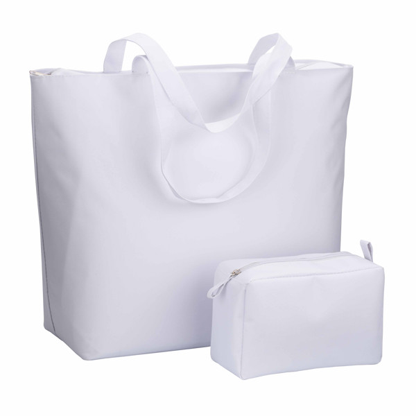 Borsa Mare In Poliestere 300D Con Manici Lunghi E Chiusura Con Zip - Bianco
