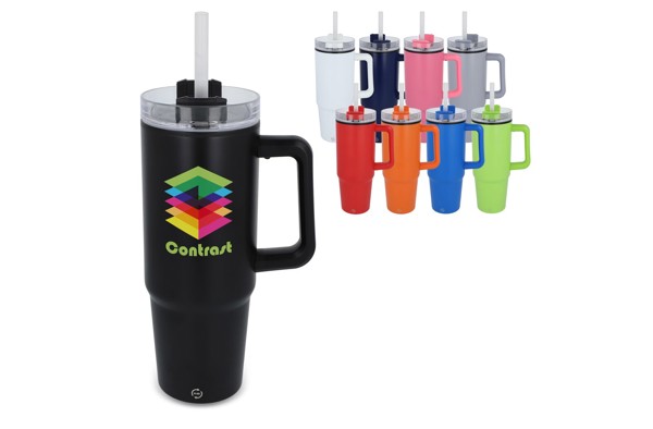 Miami mug with handle and straw 800ml - White