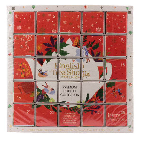 Červený adventný kalendár Puzzle, 25 pyramídok