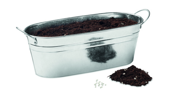 Zinc tub herb garden set, basil, thyme, parsley