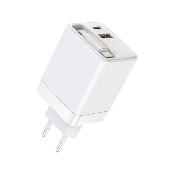 Charging adapter 65W with built-in USB-C cable - WHITE