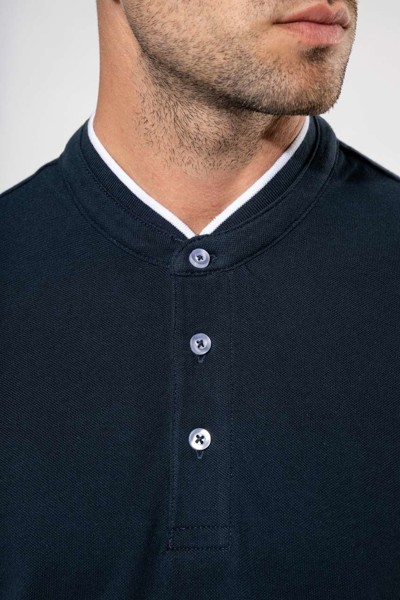 Muška polo majica kratkih rukava s mandarinskim ovratnikom - Bijela / Navy / 3XL