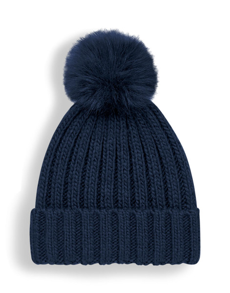 Verbier Fur Pop Pom Chunky Beanie - Black / ONE SIZE