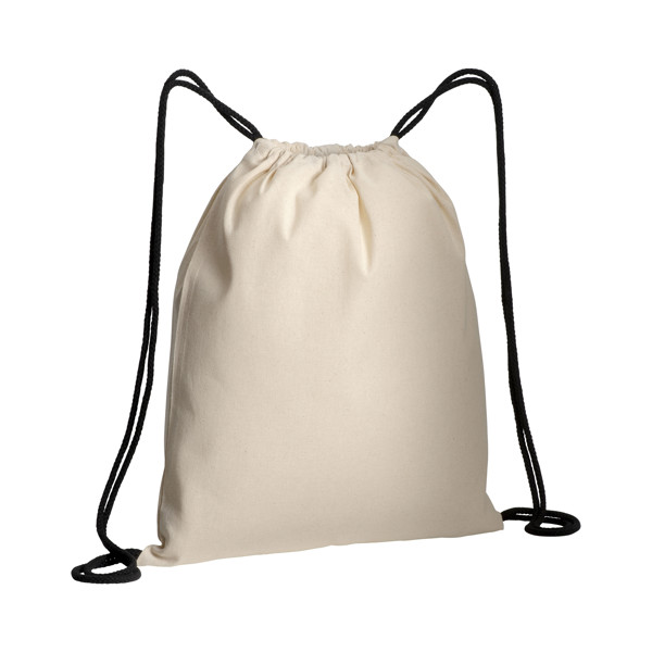 Natural Cotton Drawstring Backpack With Colored Corners - Black